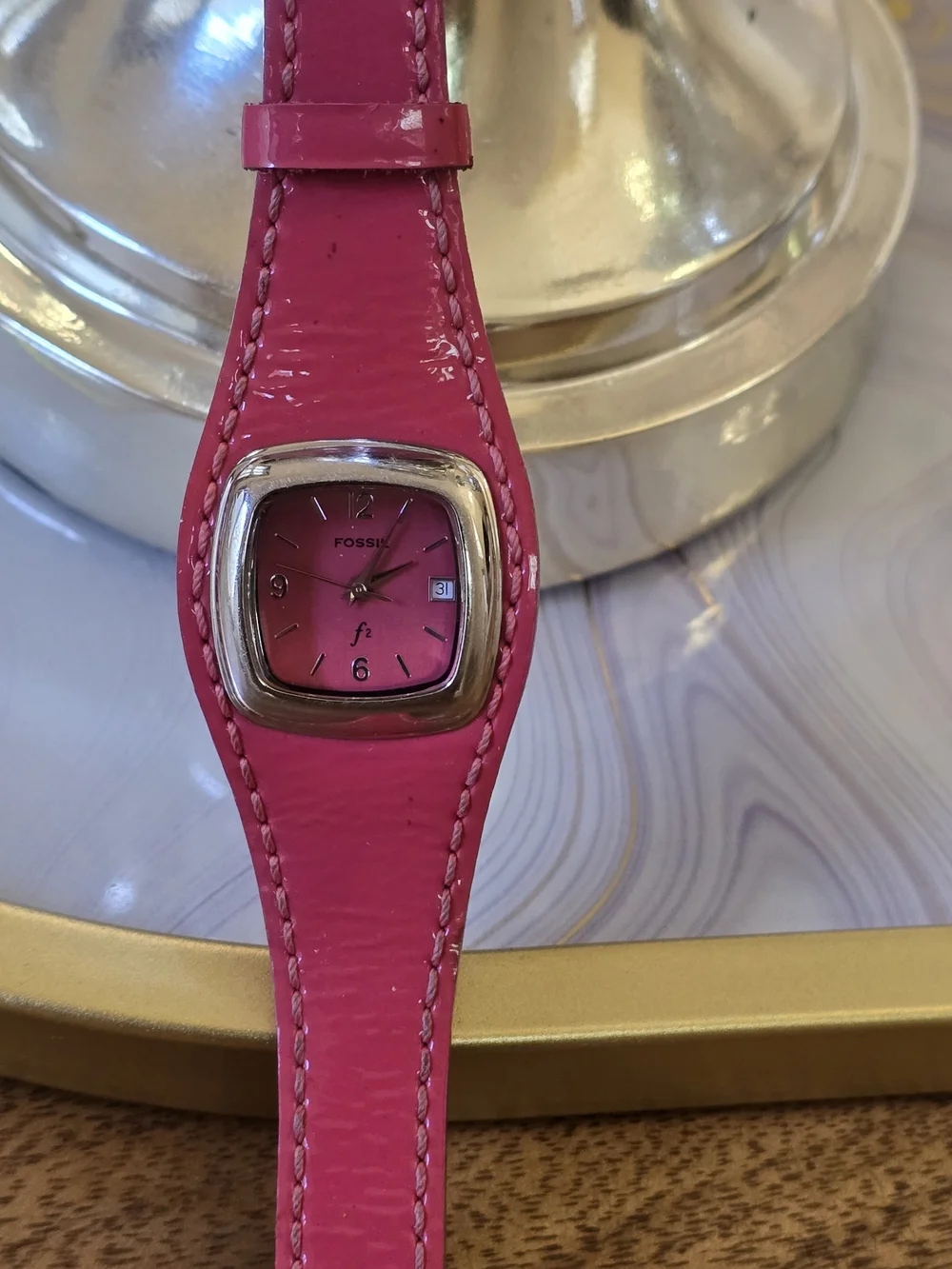 Fossil Pink Dial and Pink Leather Strap Women's Watch
